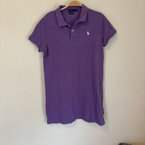 Polo Ralph Lauren Dress The Mesh Mini Purple Womens Large Preppy Academia Cotton - Picture 1 of 7